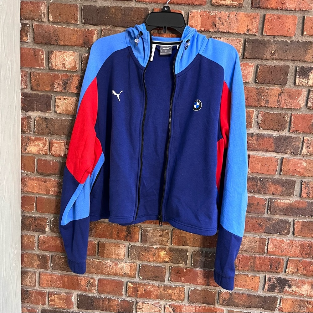 Puma + BMW Motorsports womens full zip cropped colorblock jacket blue/red XL - Picture 7 of 8